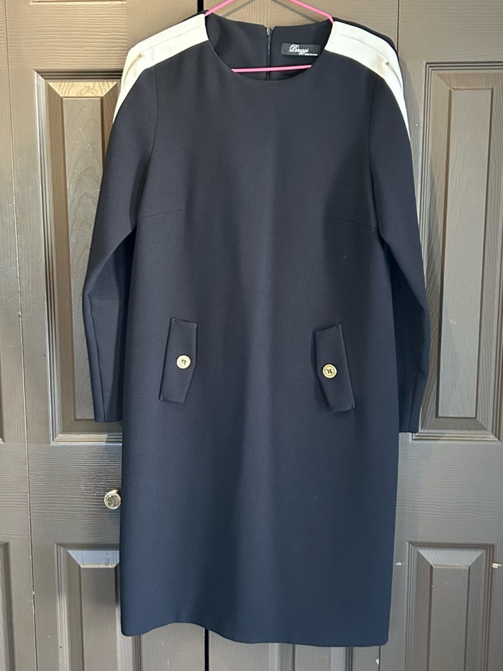 Black Dress with White Shoulder and Arm Panels by Peruzzi